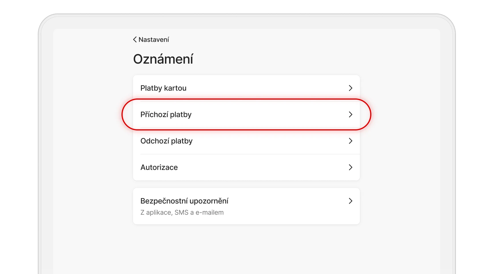 Výběr typu oznámení