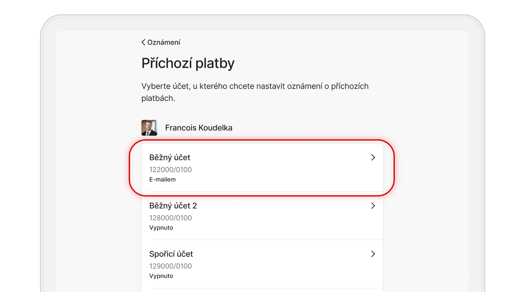 Výběr účtu