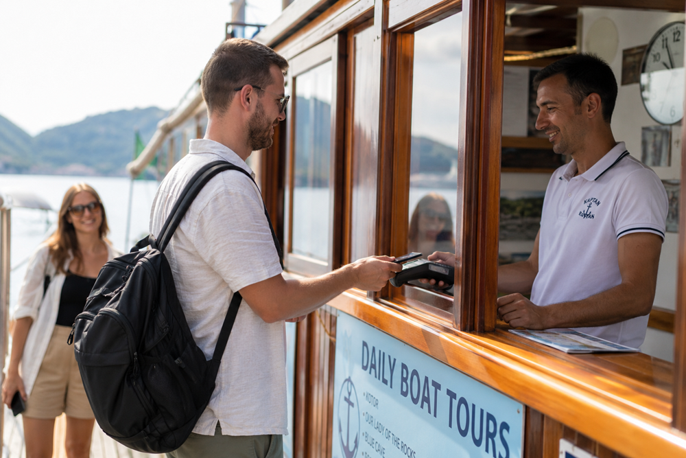 Turista platí kartou na dovolené