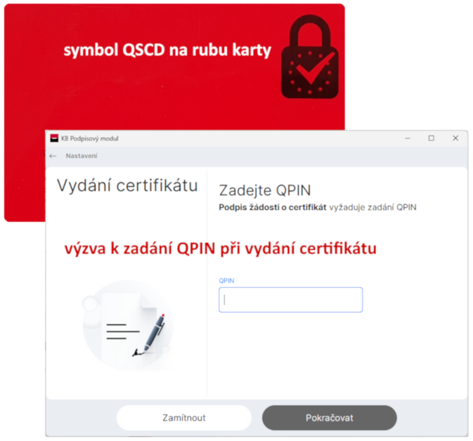 Screenshot obrazovky - Výzva k zadání QPIN