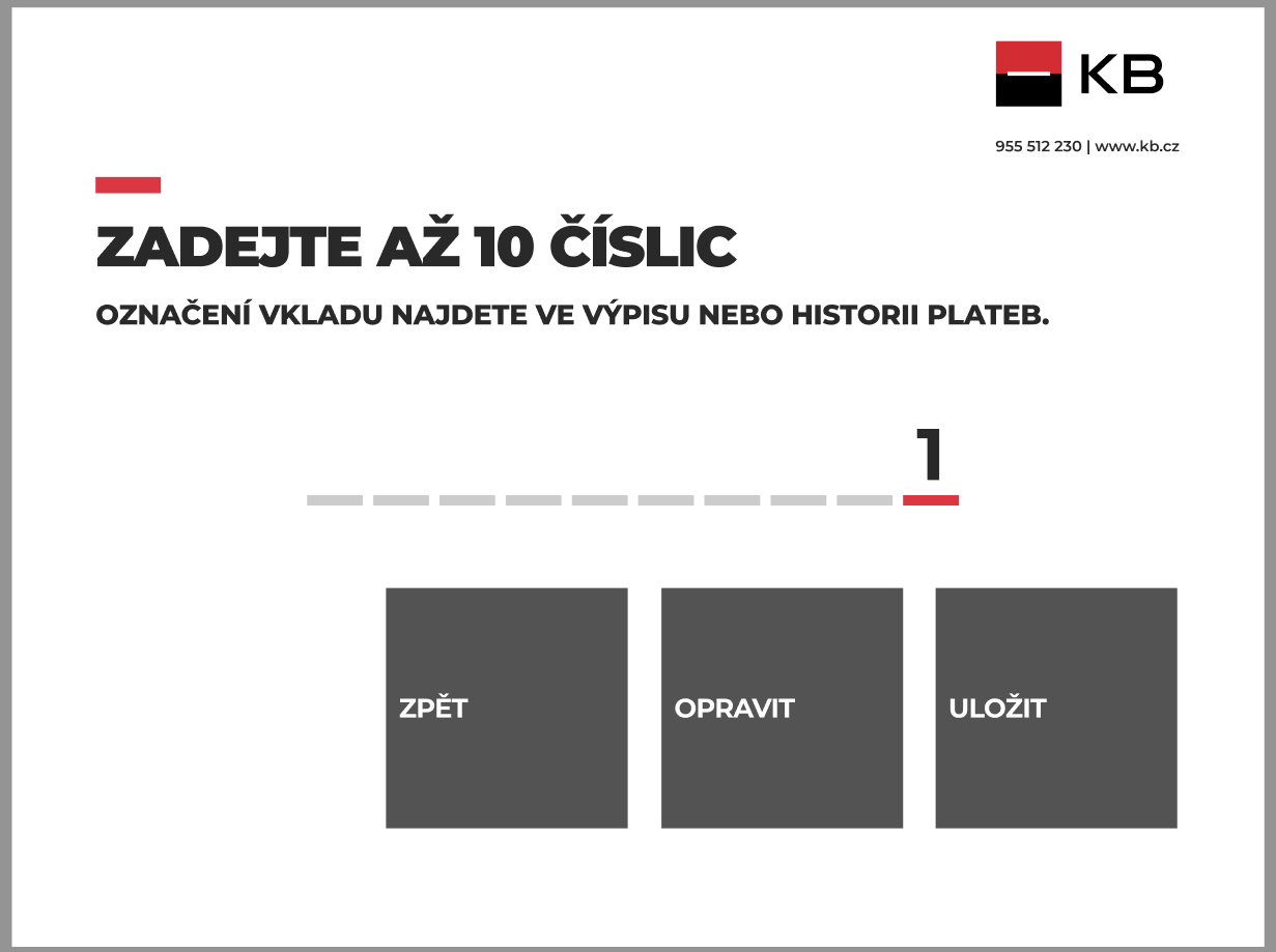 Obrazovka z ATM k zadání označení vkladu