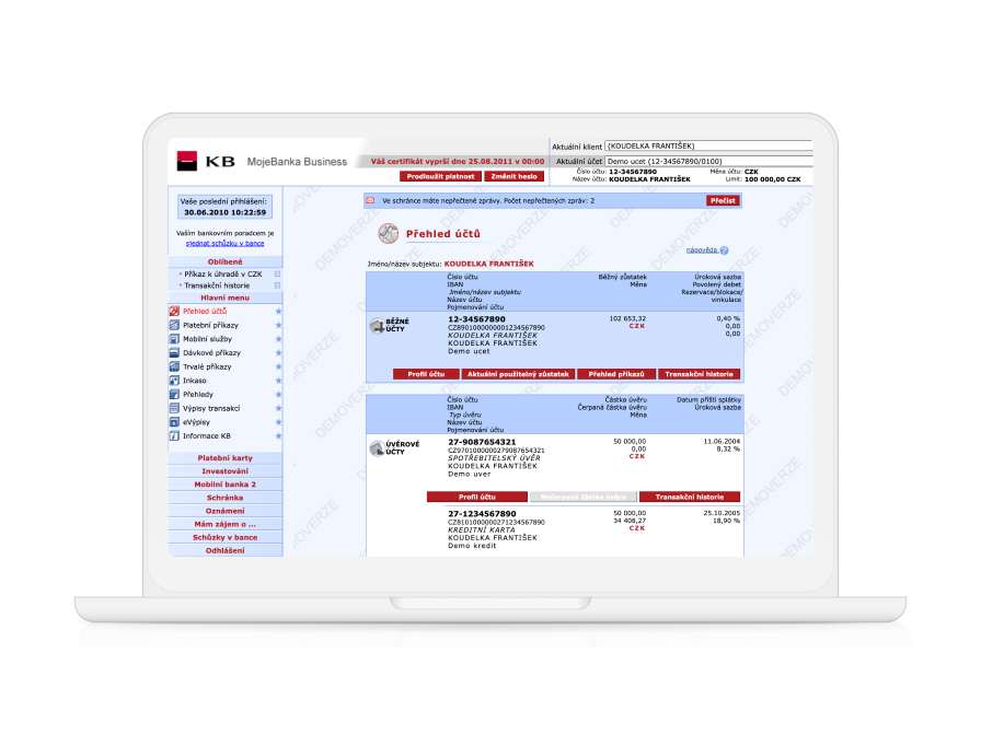 Demo aplikace MojeBanka Business