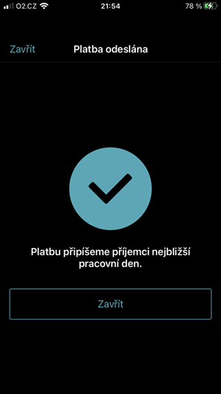 Potvrzení platby Mobilní banka