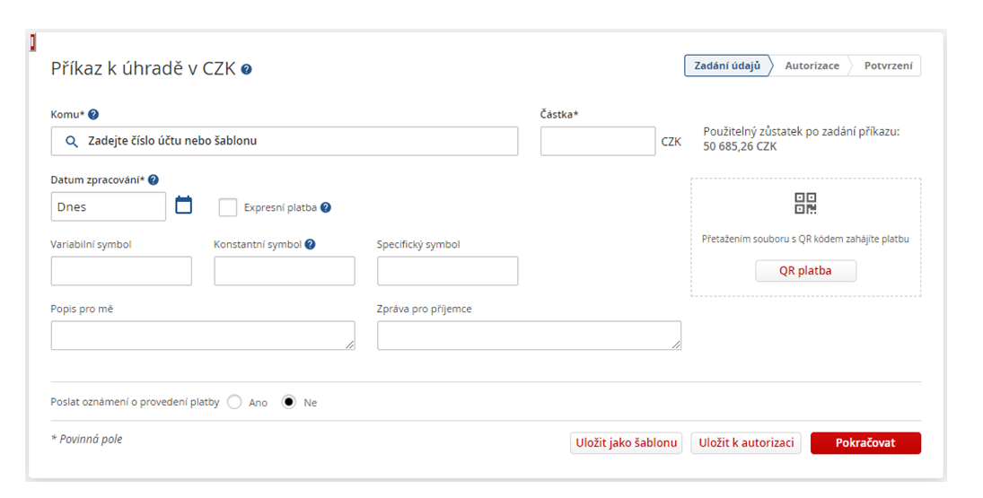 Příkaz k úhradě v CZK
