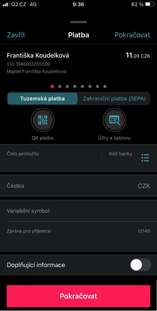 Příkaz k úhradě Mobilní banka