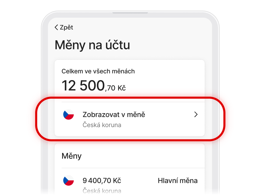 Změna zobrazení celkového zůstatku