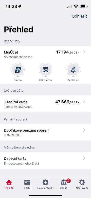 Mobilní banka nastavení