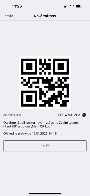 Mobilní banka QR kód
