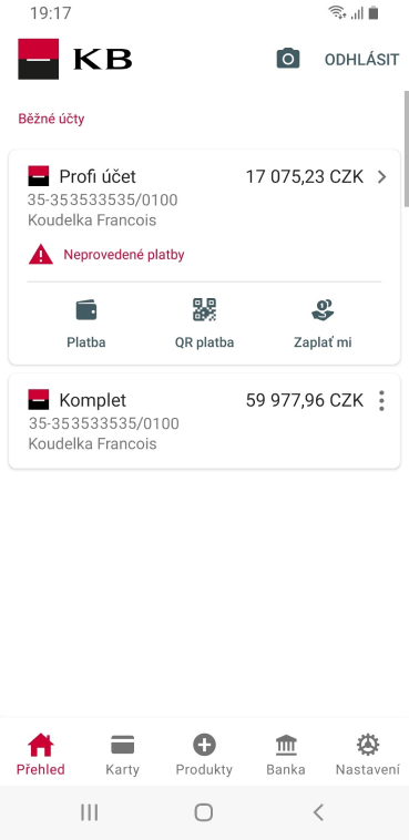 Mobilní banka nastavení