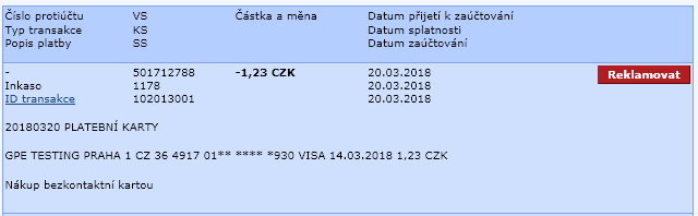 Reklamace transakce v internetovém bankovnictví