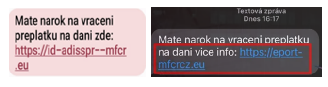 Ukázka podvodné zprávy, kdy podvodník zasílá podvodnou url adresu