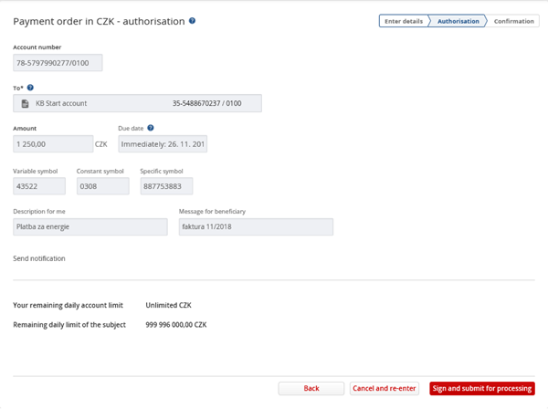 Payment order - Authorisation