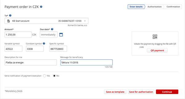 Payment order in CZK