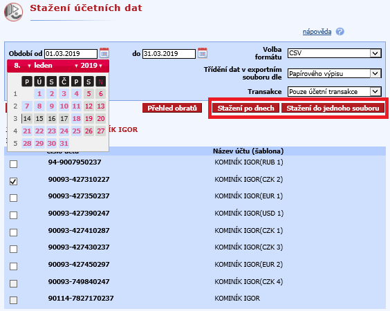 Download accounting data