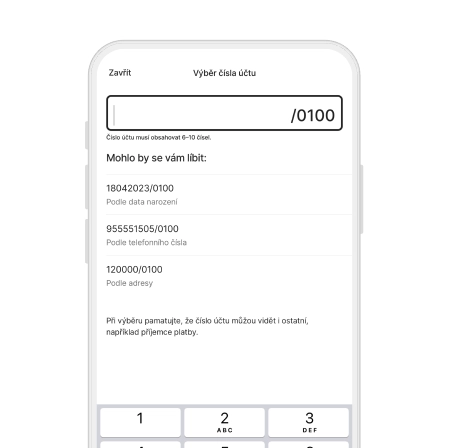 Výběr čísla účtu