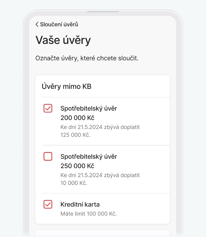 screen z aplikace detailu půjček