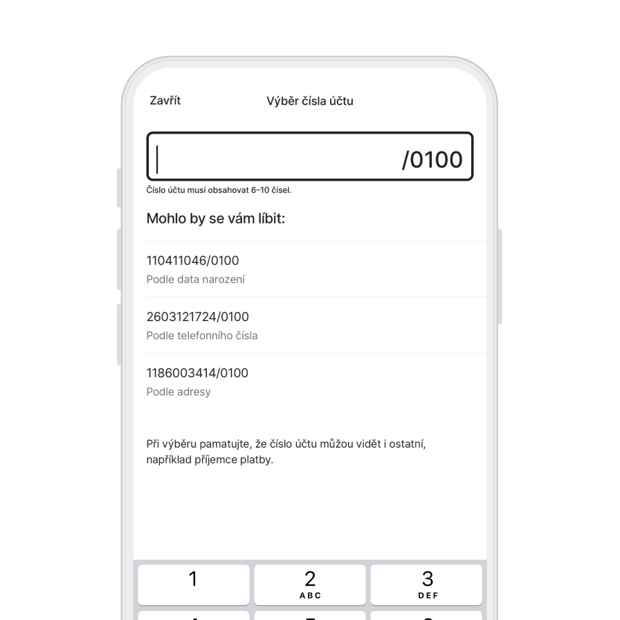 Výběr čísla účtu