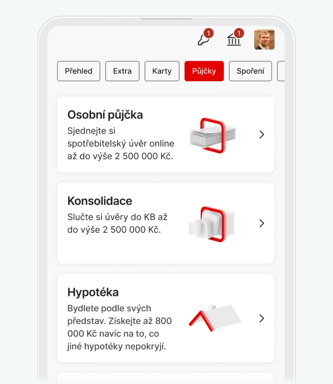 screen z aplikace rozcestníku půjček